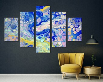 Acrilic Canvas Art, Navy Blue Wall Art, Abstract Marble Wall Decor, Contemporary Art