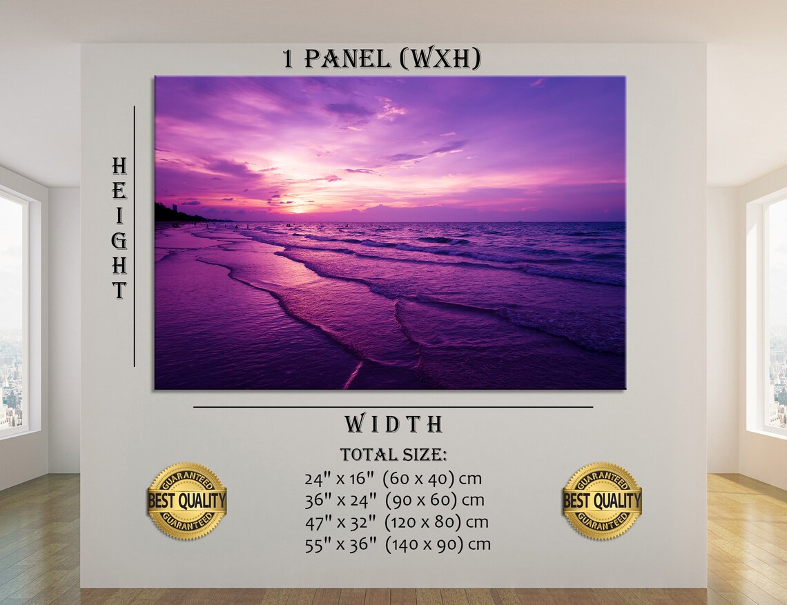 Beach in Purple Sea Canvas Wall Art Beach Wall Decor Beach Etsy