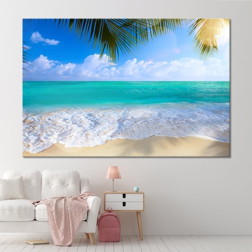 Large Ocean Canvas Seascape Wall Art Sea Blue Waves Beach Etsy