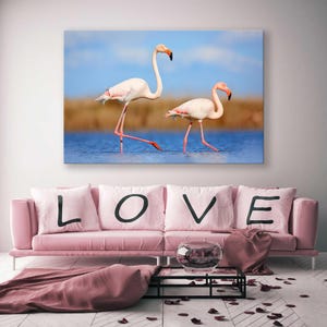 Couple of Flamingos Canvas Print - Large Wall Art - Romantic Lovers Gift
