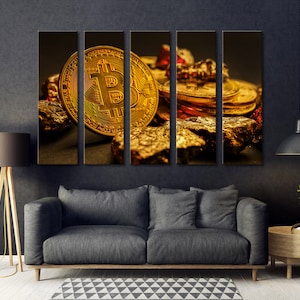 Crypto Art, Bitcoin Canvas Print, Golden wall Decor, NFT Large Print