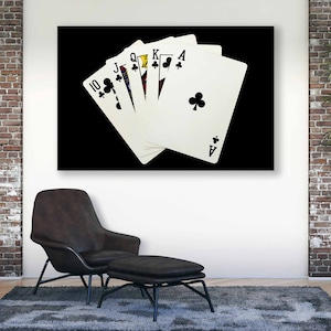 Quadri da gioco in tela con carte da gioco Royal Flash Clubs Extra Large - Decorazione da parete per casinò - Poster per sala giochi da poker