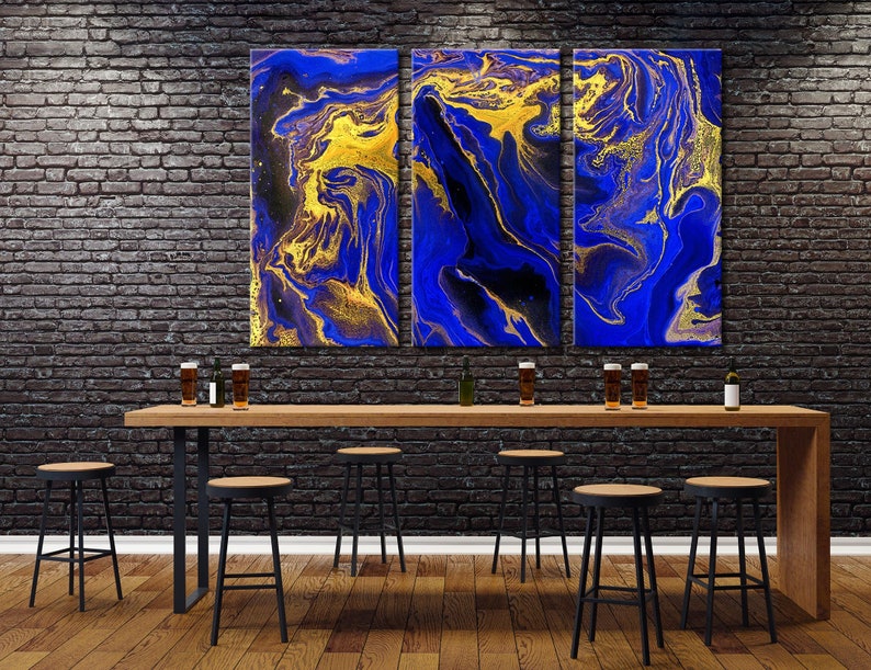 Blue and Yellow Wall Art Blue and Yellow Wall Decor Bedroom | Etsy