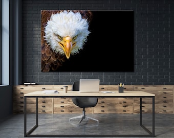 Angry North American Bald Eagle on Black Background Eagle Canvas Wall Art Eagle Wall Decoration Eagle Canvas Wall Art Eagle Large Artwork