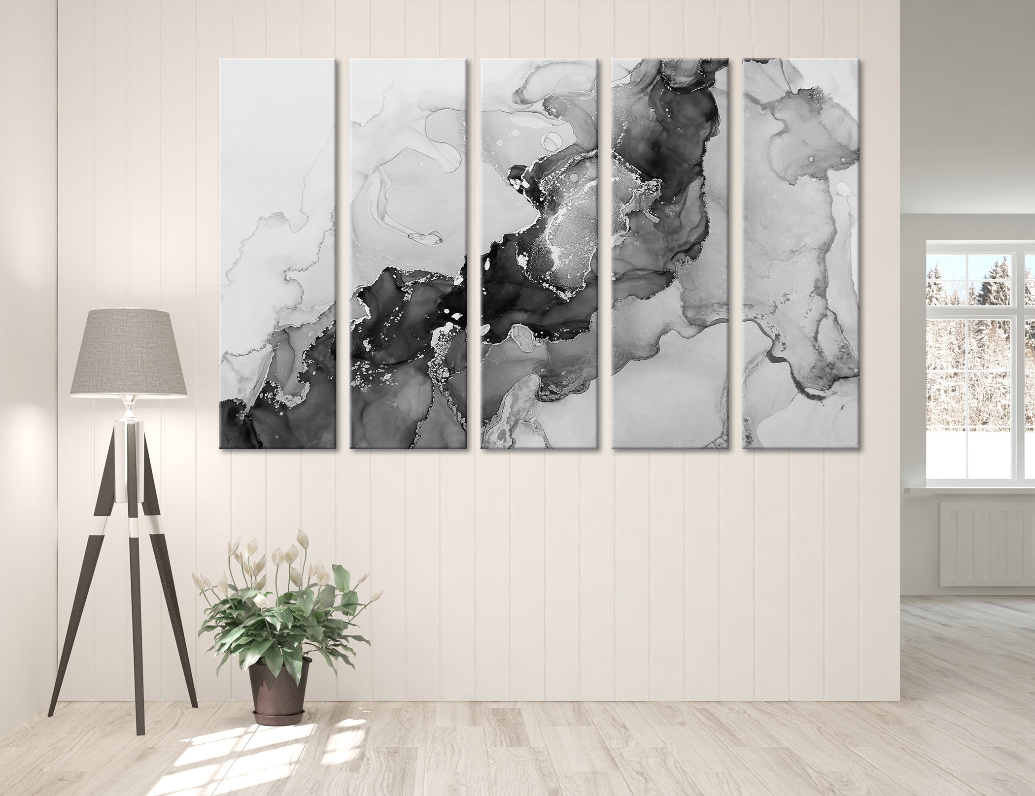 Black and White Marble Wall Decor Abstract Canvas Print Modern Etsy