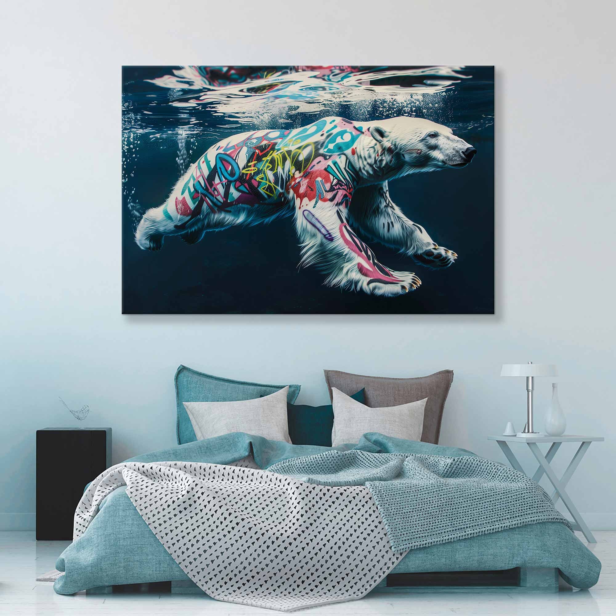 Urban Aquarium Polar Bear Canvas Print: A Stunning Fusion of Marine and Street Art