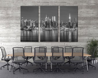 New York Photography New York City Skyline Hudson River Canvas  Hudson River Wall Art Print Black and White Wall Art Home Decor NYC USA Art