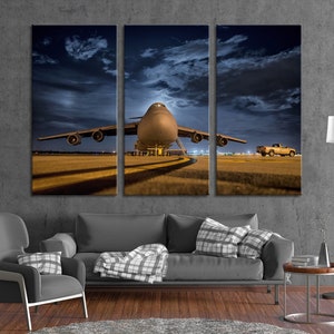 Set di tele con aereo Lockheed C-5 Galaxy, stampe artistiche da parete, stampe artistiche da parete, set di decorazioni da parete con cornice, set di poster Heavy Aviation, opere d'arte