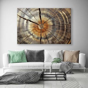 Canvasprint houtstructuur - abstracte muurkunst houtspleet - muurdecoratie boomringen - luxe, extra groot abstract kunstwerk
