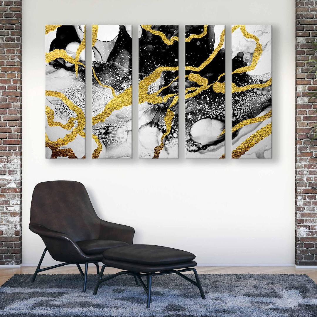 Modern Abstract Black and Gold Office Wall Art Elegant Canvas Print