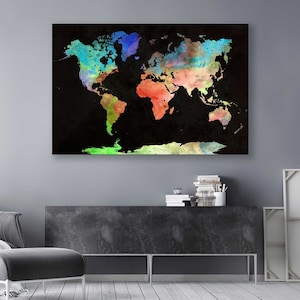 Impression sur toile de carte du monde à l'aquarelle - oeuvre d'art exquise pour les amateurs de voyage
