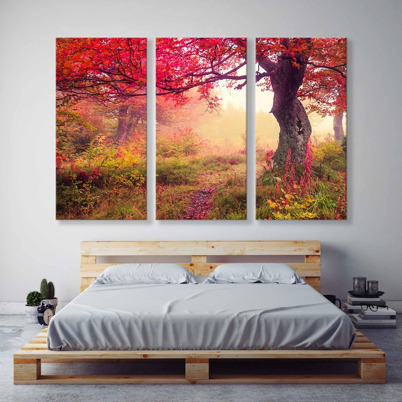 Autumn Trees Wall Art - Forest Canvas Print - Autumn Landscape With Red ...