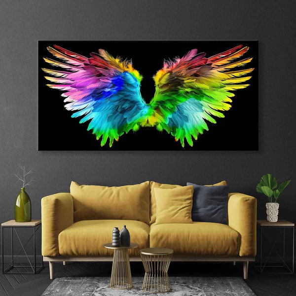 Rainbow Angel Wings Canvas Print - A Vibrant and Inspiring Wall Art for Interior Decor and LGBTQ+ Community Support