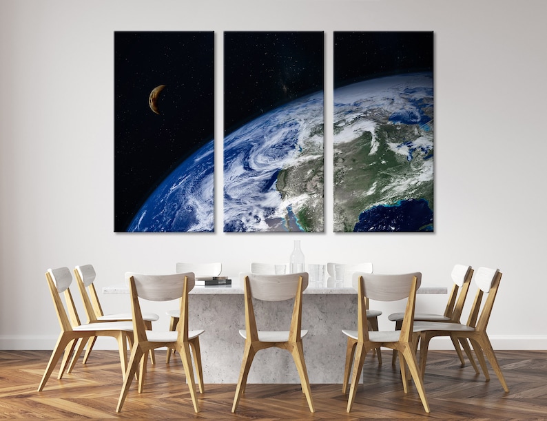 Earth and Moon Art Earth Wall Art Earth Wall Decor Etsy