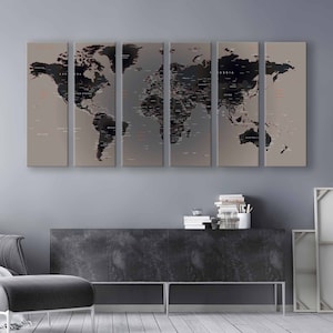 Oeuvre d'art sur toile, carte du monde sombre - Idéale pour les pièces sombres