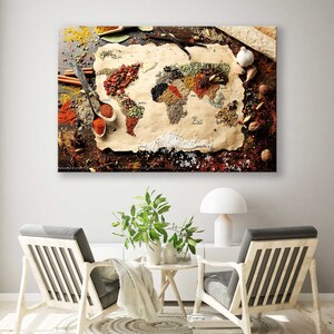 Impression sur toile de carte du monde Spicetastic - Un cadeau exceptionnel pour les amateurs de cuisine et les chefs