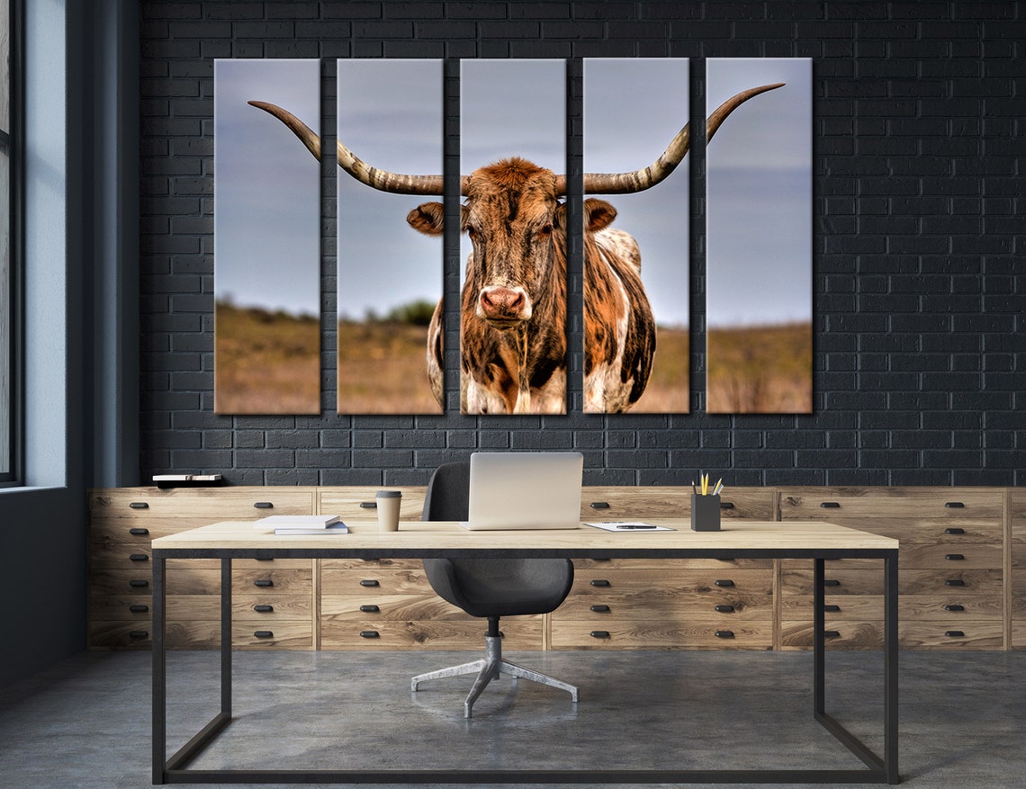 Texas Longhorn Wall Art Texas Longhorn Canvas Extra Large Etsy
