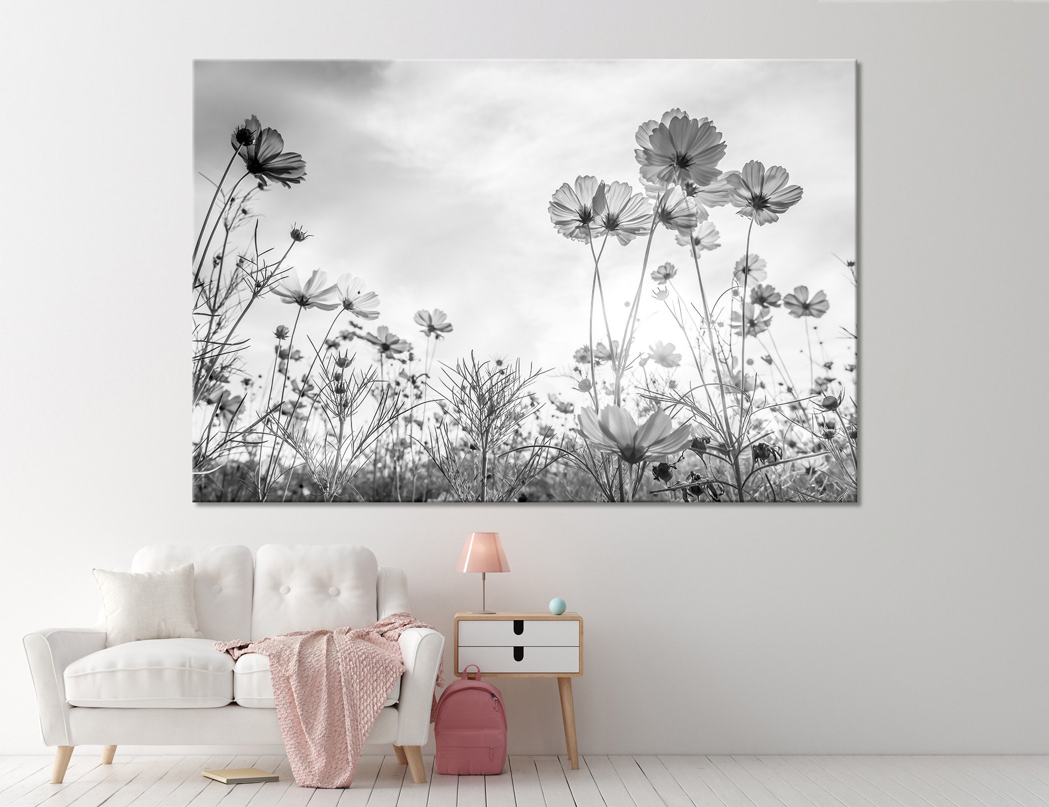Black And White Flowers Wall Art Black And White Wall Decor | Etsy