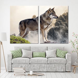 Wolf Wall Art Wolf Wall Decor Extra Large Wall Art Extra Large Wall Decor Large Canvas Art Large Canvas Decor Stretched Canvas Wall Art Set 2 Panels