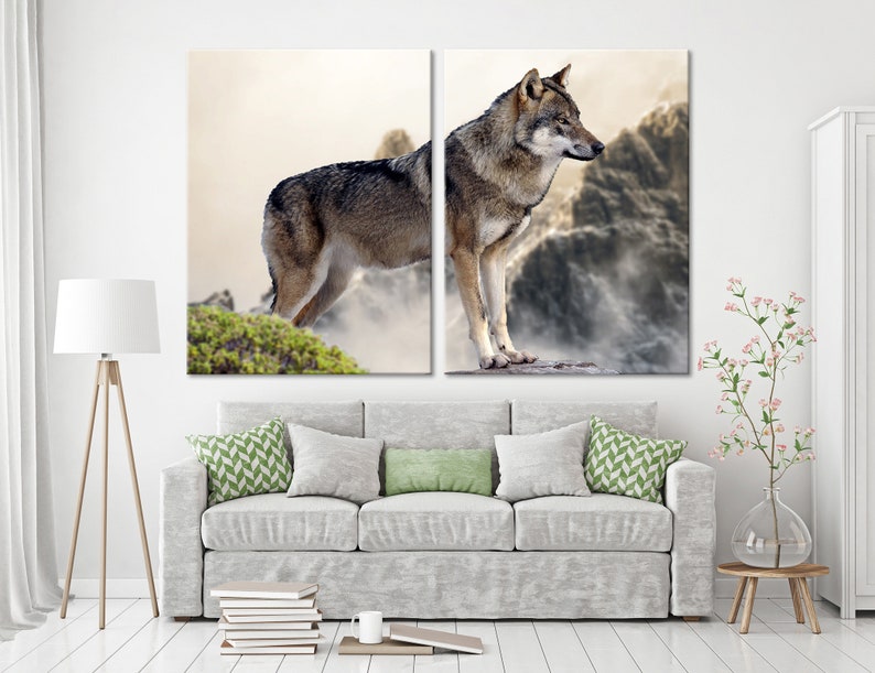 Wolf Wall Art Wolf Wall Decor Extra Large Wall Art Extra Large Wall Decor Large Canvas Art Large Canvas Decor Stretched Canvas Wall Art Set 2 Panels