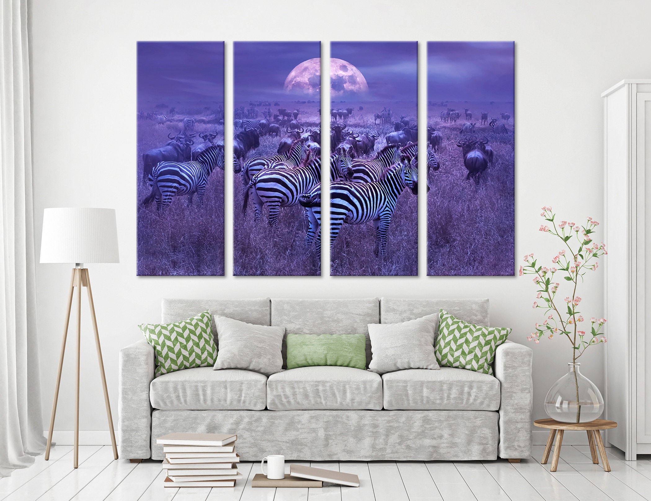 Night Lunar African Landscape Wall Art African Wildlife Canvas Etsy