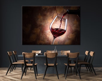Quadro con vino versato in un bicchiere, decorazione murale con vino rosso, ideale per la sala da pranzo.