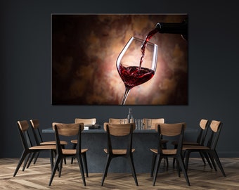 Pouring Wine Into a Glass Canvas, Red Wine Wall Art, Decor for Dining