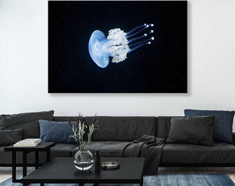 White and Blue Jellyfish Canvas Print - Stunning Jellyfish Wall Art Set - Nature-Inspired Jellyfish Decor - Framed and Ready to Hang