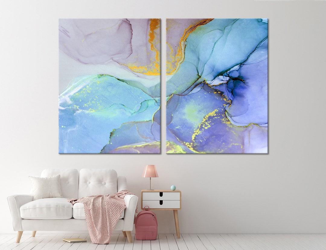 Blue and Gold Marble Wall Decor Abstract Canvas Print Modern Trendy ...