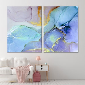 Blue and Gold Marble Wall Decor Abstract Canvas Print Modern Trendy Wall Art Luxury Abstract Painting Extra Large Wall Art Marble Artwork