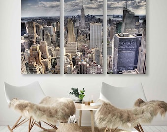 Impresión en lienzo de paisaje urbano de Nueva York - Arte mural con horizonte - Decoración de pared de Nueva York para interiores modernos
