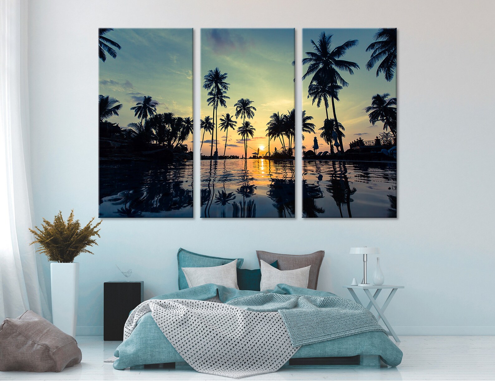 Sunset Wall Art Tropical Beach Wall Decor Palm Trees Canvas Art Sunset ...