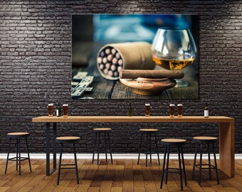 Cigar and Brandy Wall Decor Coffee Wall Art Cigar Room Canvas Cigar Room Poster Cigar Room Print Art Brown Wall Art for Cafe and Bar Canvas