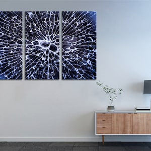 Abstrakte Blaue Gebrochene Glas Leinwand, Gebrochenes Glas Wand Dekor, Gebrochenes Glas Leinwand