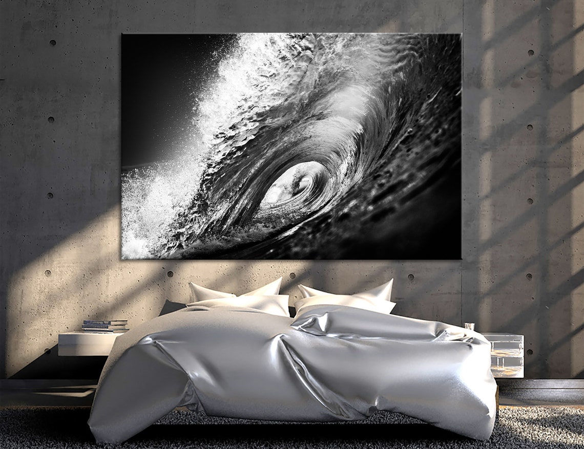 Wave Black and White Black and White Wall Art Waves Art Waves Etsy