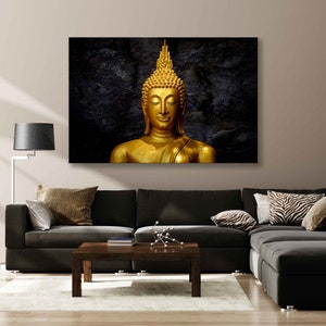 Goldene Buddha Serenity Leinwand: Verbesserte Buddhismus-inspirierte Wanddekoration