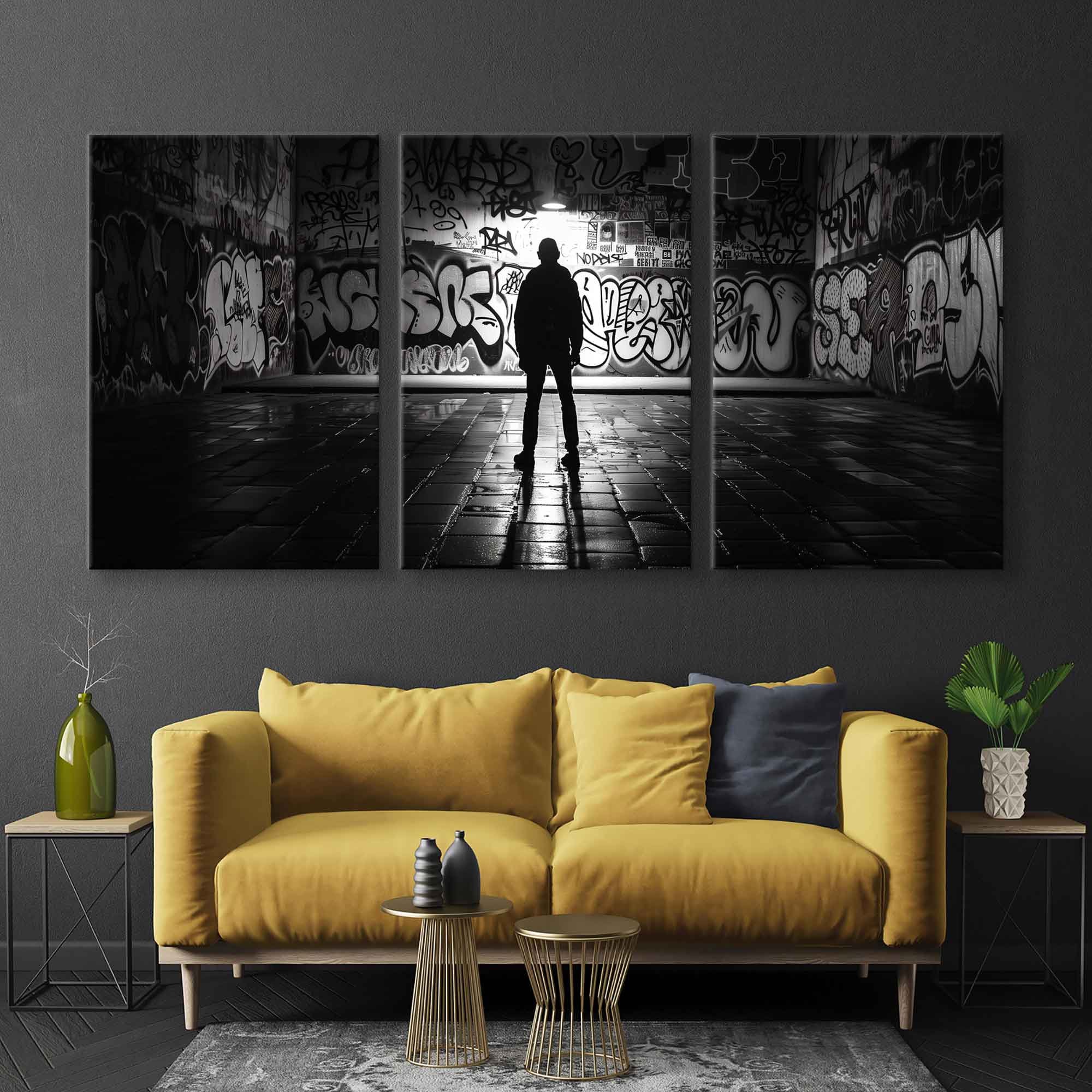 Urban Monochromatic Graffiti Canvas Print, Black and White Wall Art ...