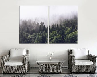 2 panneaux d&#39;art mural, impression sur toile d&#39;arbres, grande décoration murale d&#39;arbres, toile d&#39;arbres, toile de forêt, art mural en cinq pièces, paysage art d&#39;arbres
