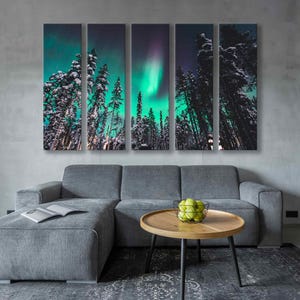 Green Aurora Borealis Wall Art Set - Northern Lights Canvas Print - Aurora Polaris Wall Decor - Aurora Hanging Artwork