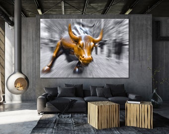 Bronze Sculpture, Charging Bull Canvas Print, Wall Street Art, New York City Poster, Canvas Artwork