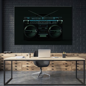 Boombox Canvas Print,  Cassette Recorder  Large Wall Art, Black Wall Decor