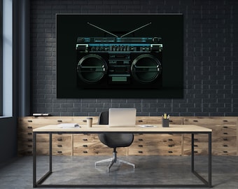 Boombox Canvas Print,  Cassette Recorder  Large Wall Art, Black Wall Decor