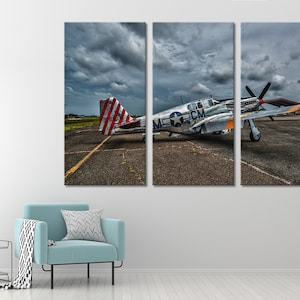 Fighter North American P-51 B/C Mustang Wall Art Mustang Wall Decor Plane Wall Art Plane Wall Decor Fighter Wall Art Fighter Wall Decor Set 3 Panels