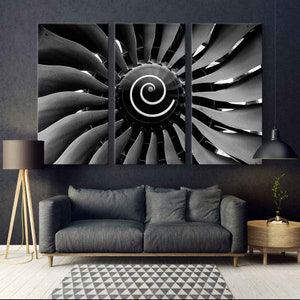 Modern Jet Engine Wall Art: Captivating Turbine Canvas Print for Aviation Enthusiasts