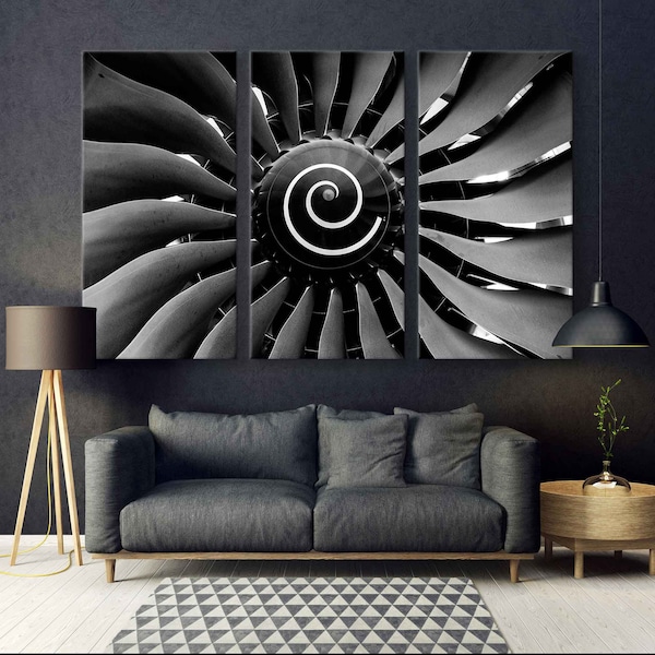 Décoration murale moteur à réaction moderne : impression sur toile de turbine captivante pour les passionnés d'aviation