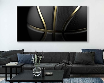 Black Basketball Ball Wall Art - Black and Gold Canvas Print - Sports Wall Decor for Home and Office