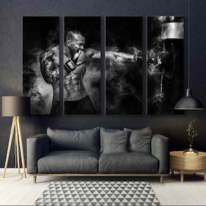 Man Cave Wall Art - Boxing Canvas Decor for Dark Room - Unique Man Cave Wall Decor