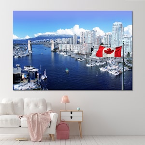 Canadian Flag Canvas Vancouver Cyti Canada Vancouver Sityscape Canada Canvas Vancouver Print Canada Wall Art Vancouver Wall Art Canada Print