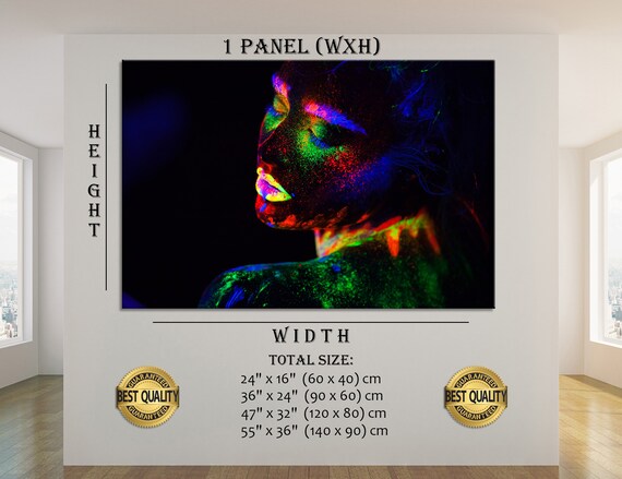 Beautiful Woman in Neon Light Canvas Art Design of Girl With
