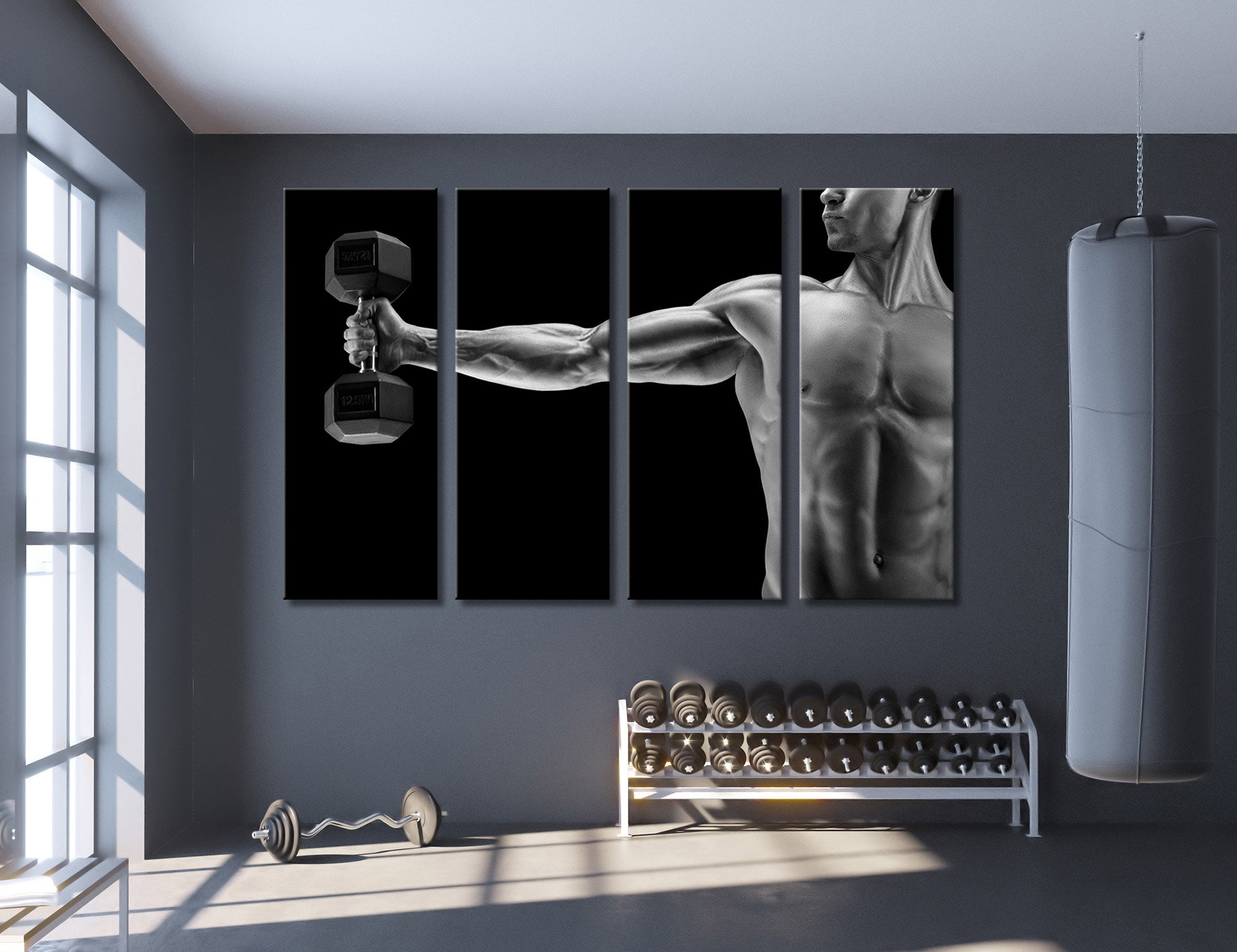 Gym Wall Art Gym Wall Decor Canvas Black and White Sports Etsy